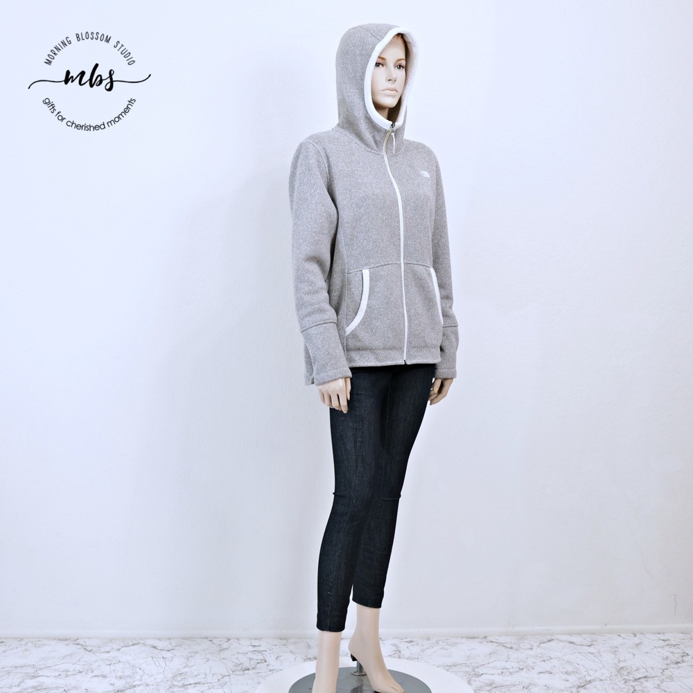 The North Face Gorpcore Full Zip Fleece Hoodie Jacket Heather Gray Women XL